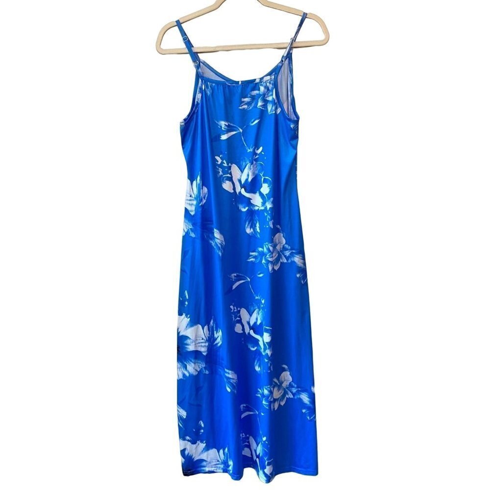 Women's Maxi Dress, Spaghetti Straps, Long,  Size XL  Sky Blue/White  Tropical F